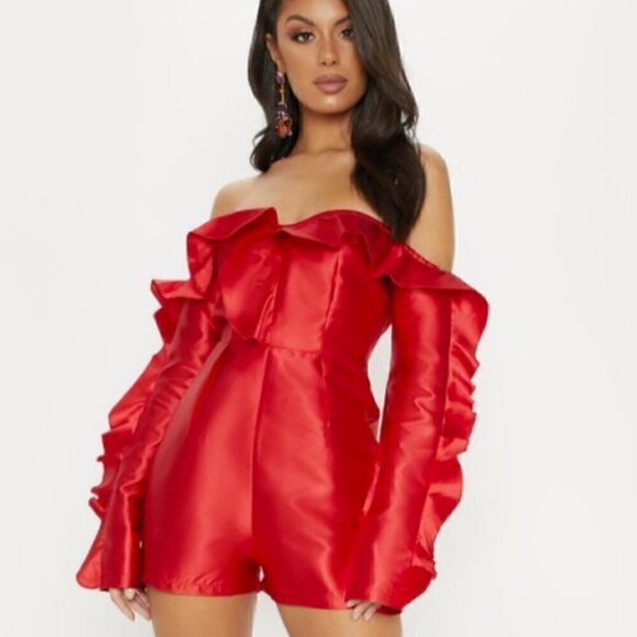 𝅺nwt- PrettyLittle Thing- HALLOWEEN/SCARLET/DEVIL ROMPER - Picture 1 of 10